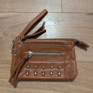 Brown Studded Wristlet Clutch